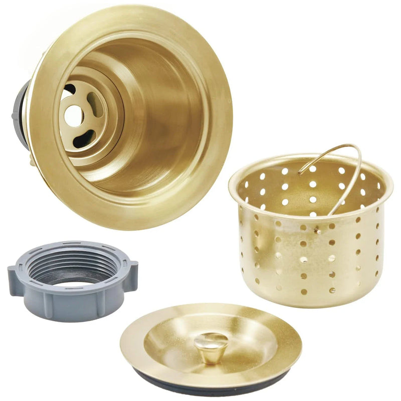 Brushed Gold Kitchen sink Stainless Steel Drain Assembly Strainer Basket Snap Lock Stopper