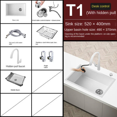 White Stainless Steel Waterfall Kitchen Faucets Kitchen Sink with Digital Display Under Stage Basin Kitchen Novel Accessories