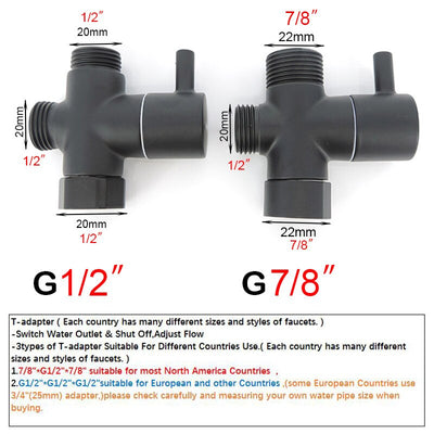 black G7/8" G1/2" 20mm 22mm male Diverter T Valve 3 way Tee Filling valve Water toilet Bathroom Shower Head connector Adapter US