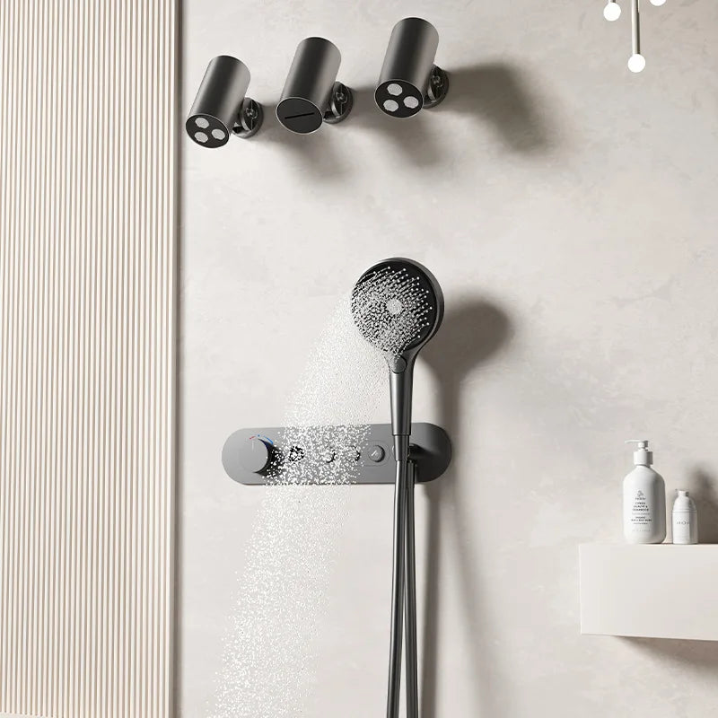 Constant Temperature White Embedded Wall-Mounted Rainfall Shower System with Intelligent Digital Display