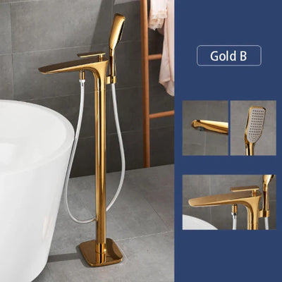 Floor Stand Bathroom Bath Faucet Luxury Brass Bathtub Hot Cold Water Freestanding With Handshower Single Handle Mixer Shower Tap