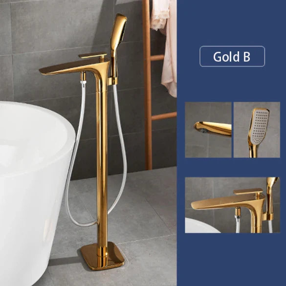 Floor Stand Bathroom Bath Faucet Luxury Brass Bathtub Hot Cold Water Freestanding With Handshower Single Handle Mixer Shower Tap