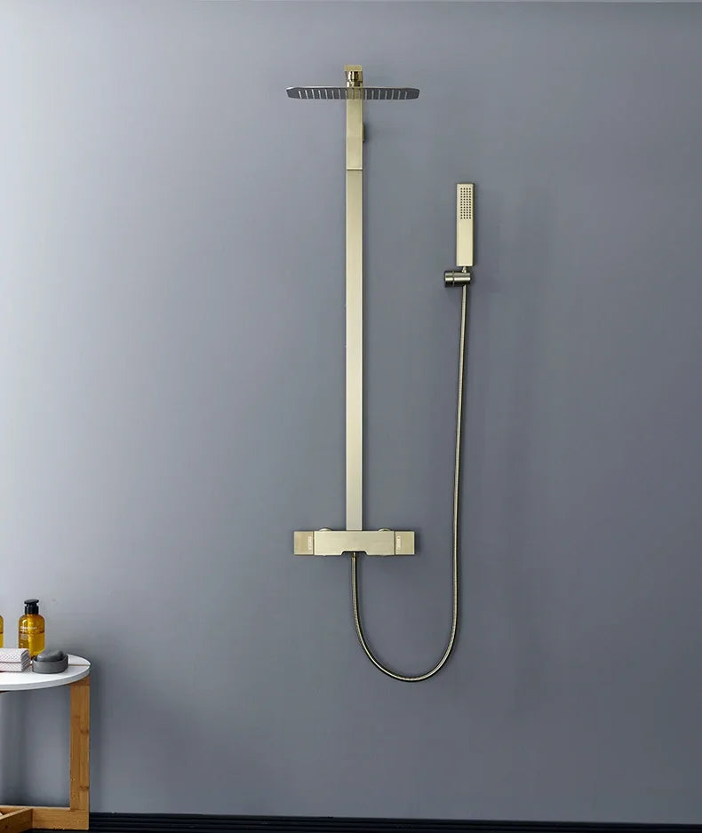 Brushed Gold Shower Set Rainfall  Faucet Bathroom Wall Gold Brush Shower Mixer Hot and Cold Bath Shower Mixer Tap