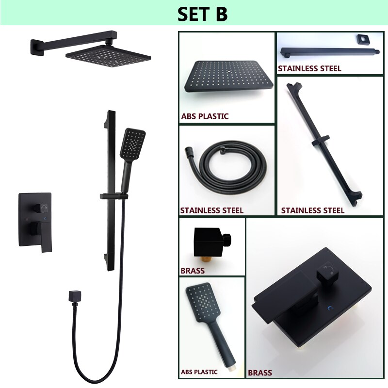 Black matte Square 8" Inch Rain Head 2 Way Diverter Function CSA-CUPC Shower Kit