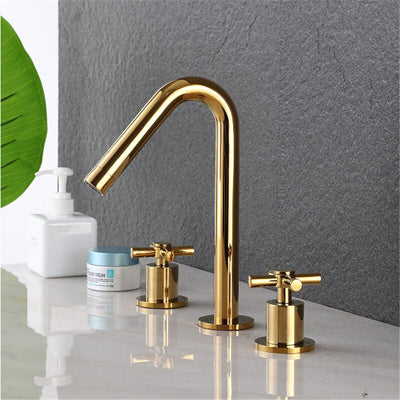 New 2023 Black with gold two tone 8" inch wide spread bathroom faucet