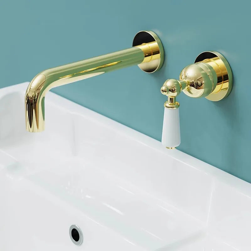 Victorian gold - chrome with porcelain single lever wall mounted bathroom faucet