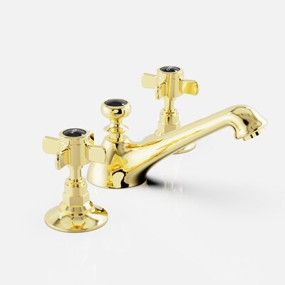 Victorian Gold polish with black two tone 8" inch wide spread bathroom faucet