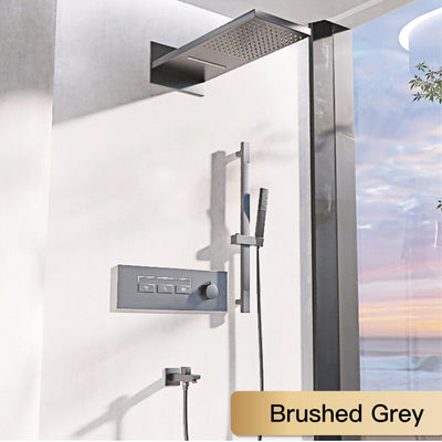 New Nordic Design -White matte led spa ceiling flush mount rectangular rain head 23"x15" 4 way function thermostatic rain waterfall shower system set