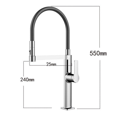 Barolo-Nordic design-Black with brushed gold -black matte- tall 21" pull our dual spray kitchen faucet