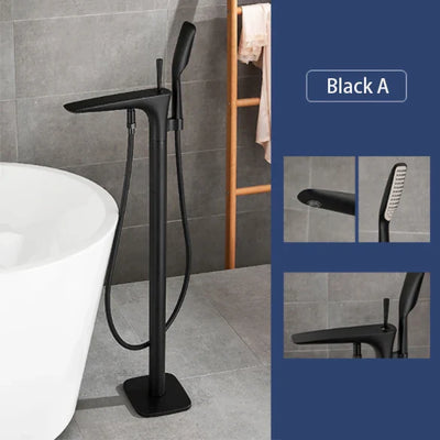 Floor Stand Bathroom Bath Faucet Luxury Brass Bathtub Hot Cold Water Freestanding With Handshower Single Handle Mixer Shower Tap