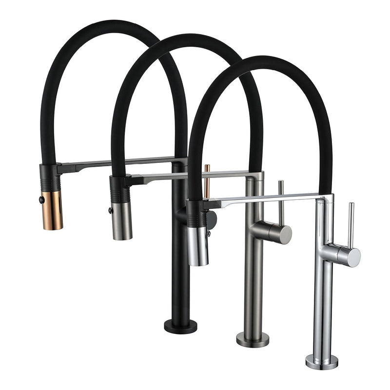 Grey Gun-Black with Rose Gold-Black Matte  Tall Kitchen Faucet