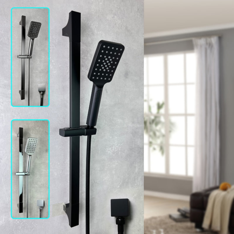 Black square slide bar shower set