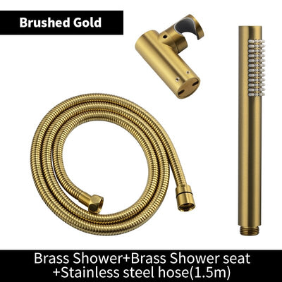 Solid brass hand held round sprayer with wall mounted elbow supply holder