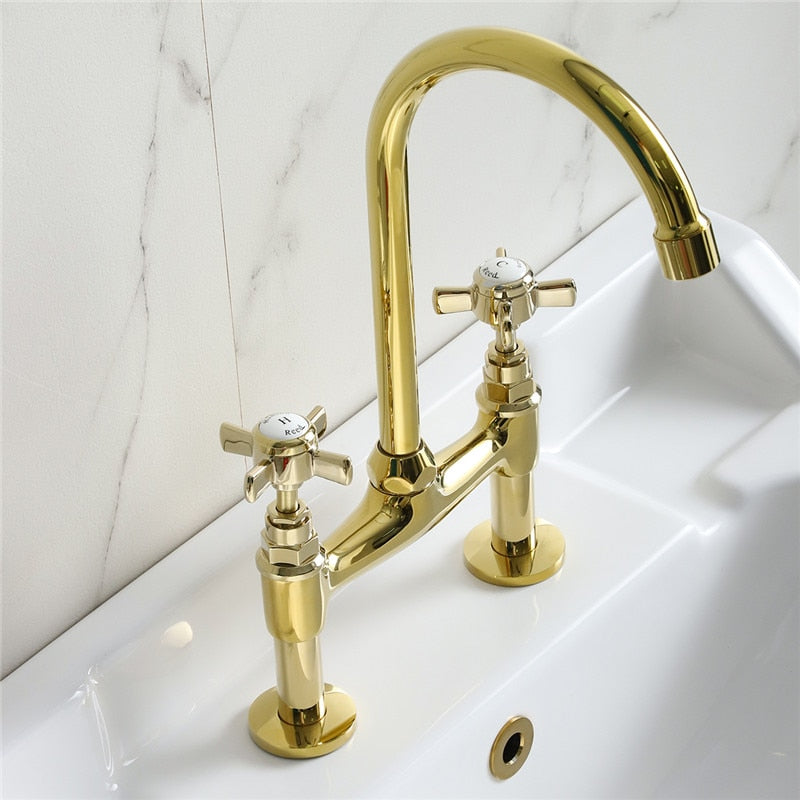 Victorian Gold polish brass 4" inch deck mount bar faucet