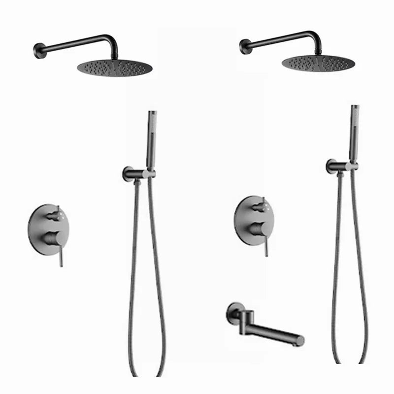 Gun Gray Gunmetal matte round  2 and 3 way function diverter shower set