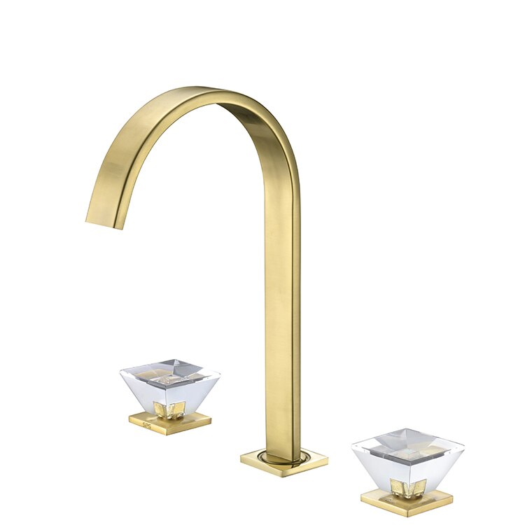 Brushed gold with crystal handles 8" inch wide spread bathroom faucet