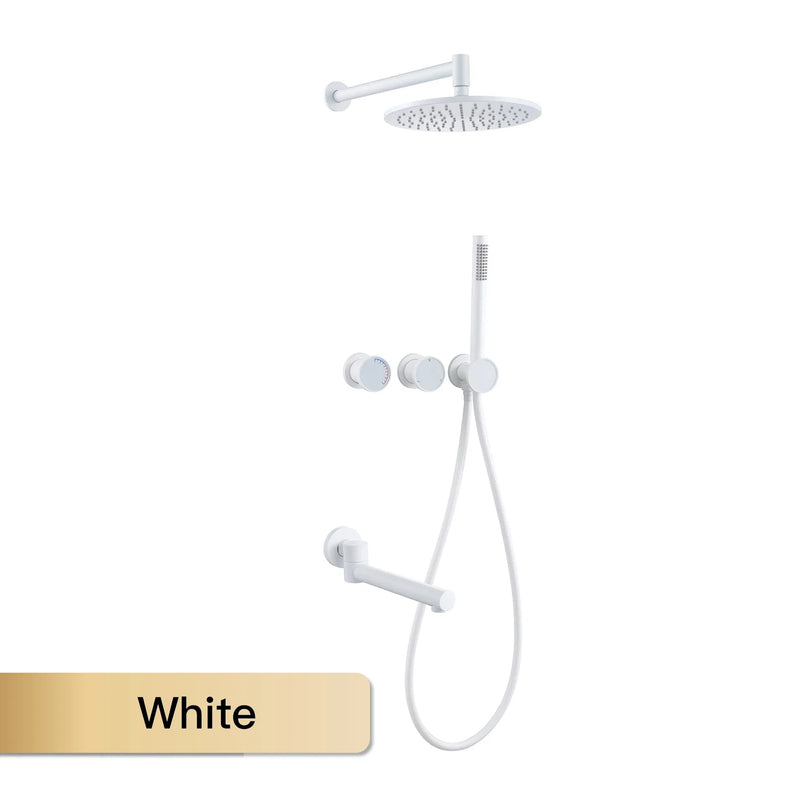 White matte volume control 3 way function completed shower system kit