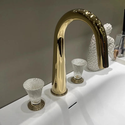 Edinburgh -Gold polish PVD 8" inch widespread faucet with round crystal handles