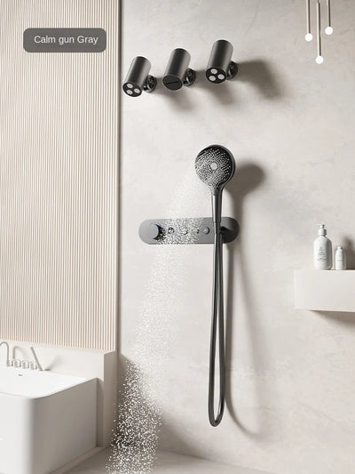 Constant Temperature White Embedded Wall-Mounted Rainfall Shower System with Intelligent Digital Display