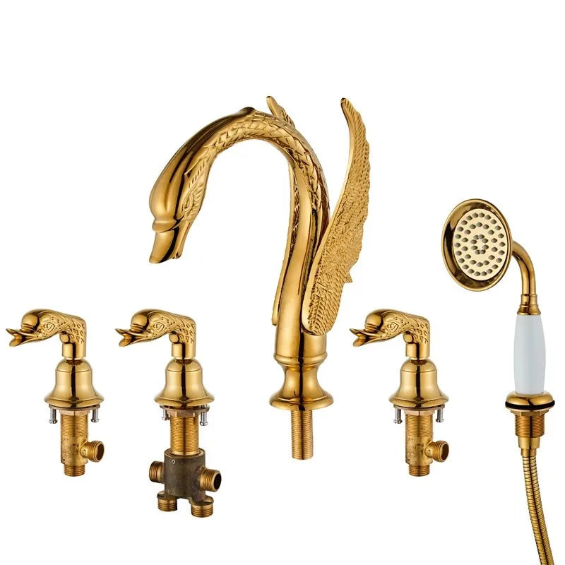 Gold swan 5 holes deck mounted bathtub filler faucets