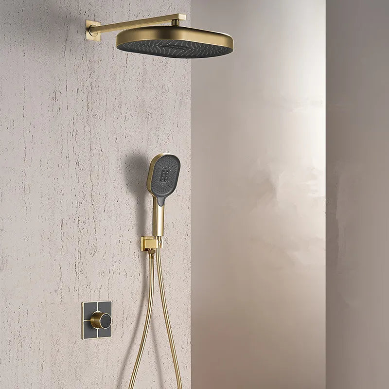 Aria-Brushed gold round  2 way thermostatic shower set