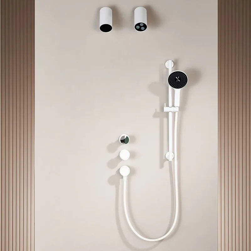 Porsha-Wall-mounted Shower System with Embedded Hot Melt Gun, Grey and White Shower Set