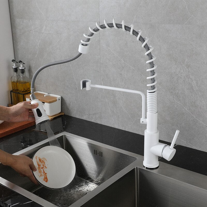 White Touchless Sensor Chef Pullout Dual Sprayer Kitchen Faucet