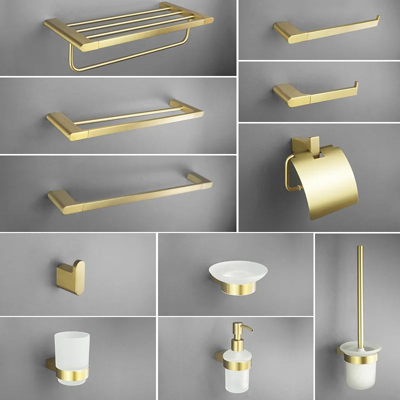 Brushed Gold  Bathroom Accessories Hardware Towel Bar Rail Toilet Paper Holder Towel Rack Hook Toilet Brush Soap Dispenser