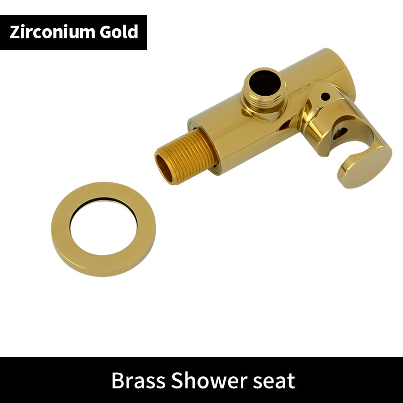 Solid brass hand held round sprayer with wall mounted elbow supply holder