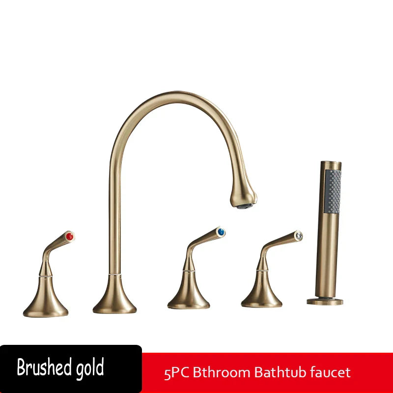 Luxury Brass Black Deck-Mounted 5-Hole Bathroom Bath tub Rotating Faucet Mixer Bathtub Basin Water Tap With Spray