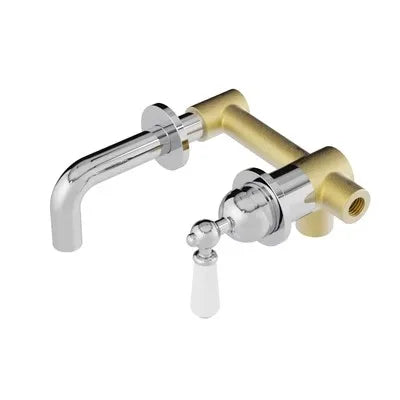 Victorian gold - chrome with porcelain single lever wall mounted bathroom faucet