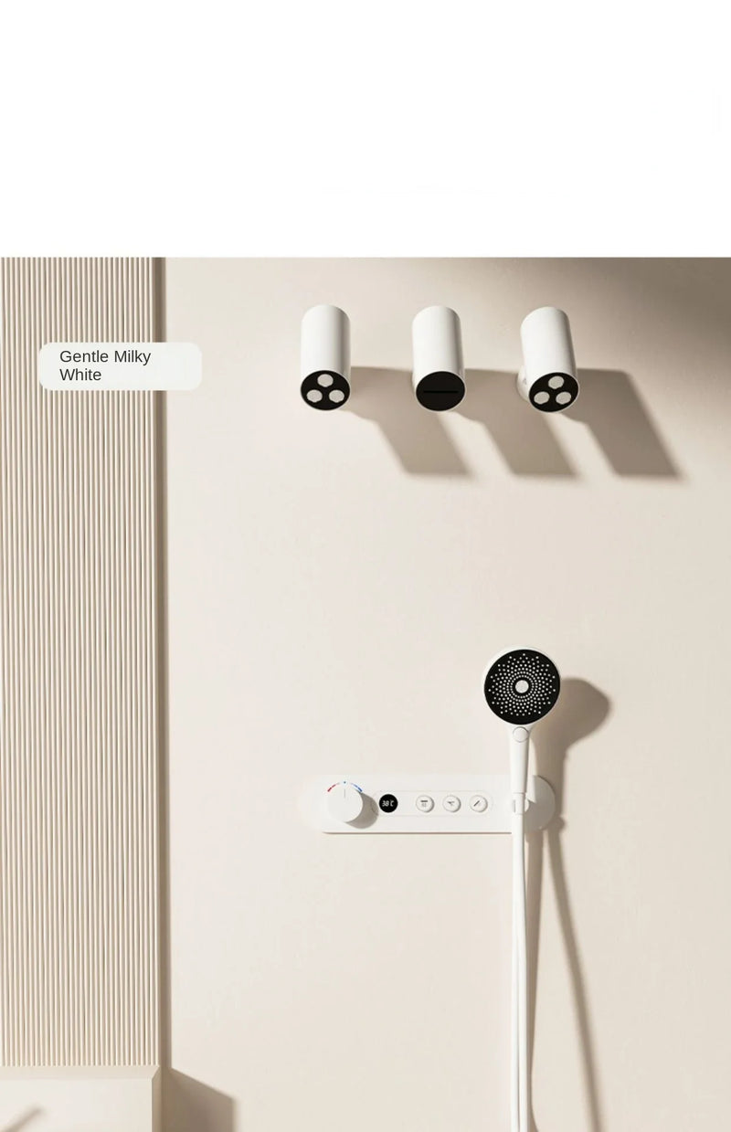 Constant Temperature White Embedded Wall-Mounted Rainfall Shower System with Intelligent Digital Display