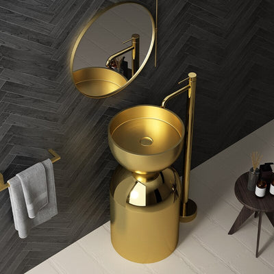 COPA- Brushed gold pedestal frestanding bathroom basin