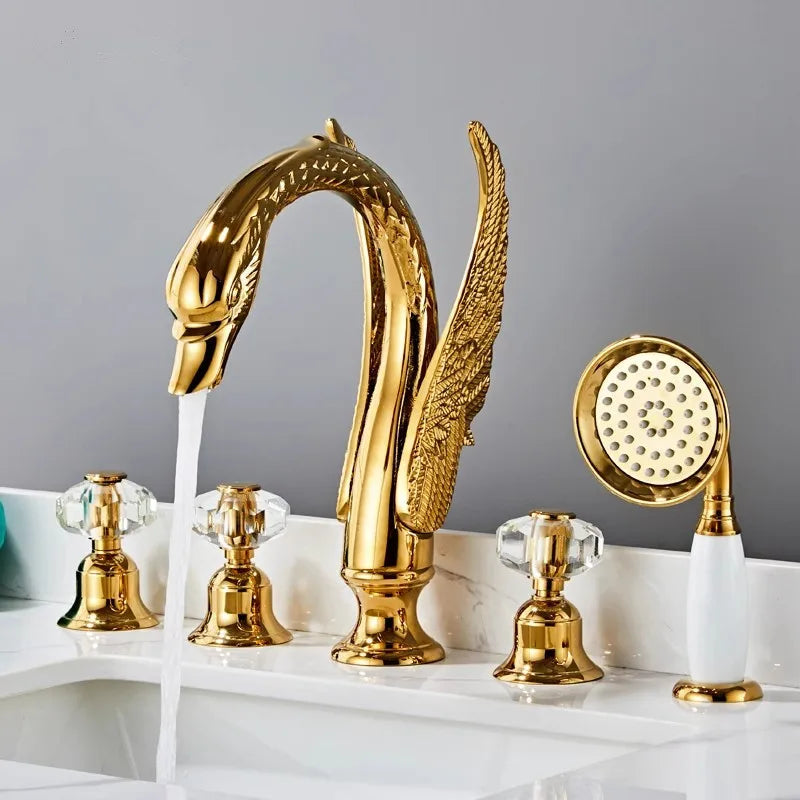 Gold swan 5 holes deck mounted bathtub filler faucets