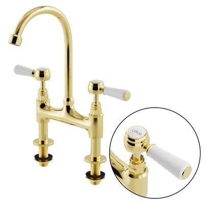 Victorian Gold polish brass 4" inch deck mount bar faucet