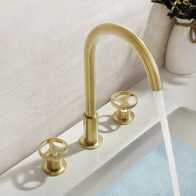 Bergen-Brushed gold Industrial 8" Inch widespread bathroom faucet