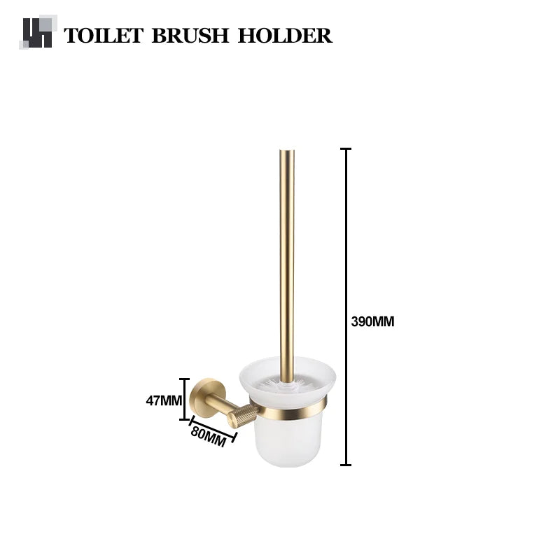 Brushed Gold Robe Hook Towel Rail Bar Rack Toilet Brush Tissue Paper Holder Soap Dish Shelf