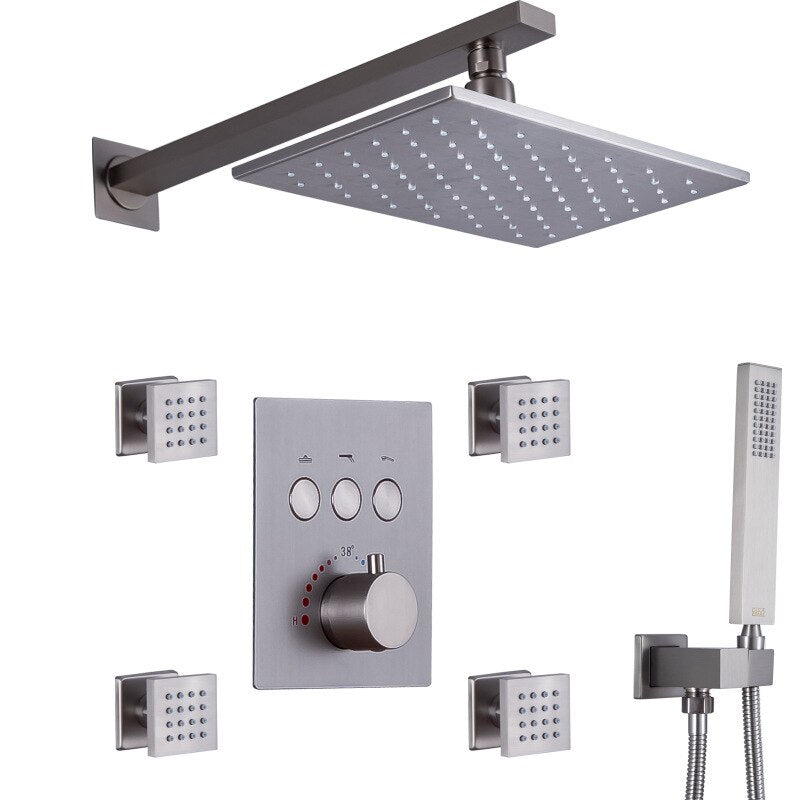 Lobo- Rectangular Rain head 12"x8" 2 way easy touch buttom function diverter thermostatic pressure balance shower kit