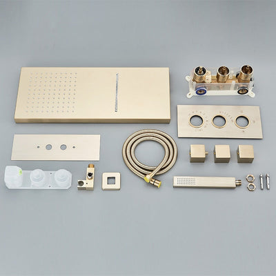 Lisbon-Brushed Gold CSA Square Thermostatic  3-way function shower kit