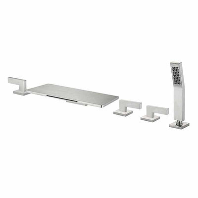 Modern square waterfall 5 pieces deck mounted bathtub filler faucet set