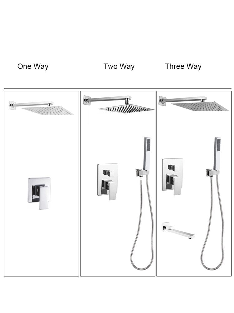 Chrome  CUPC square rain head 1-2 -3 way pressure balance shower kit