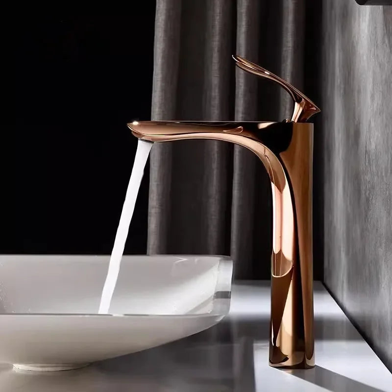 Marbella-Rose gold tall and short single hole bathroom faucet