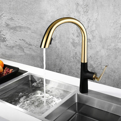 Kitchen Kit 2 In 1 Sink Faucet With Pull Down Stream Sprayer Single Lever Black Gold 360 Rotating Extendable Hot Cold Mixer Tap