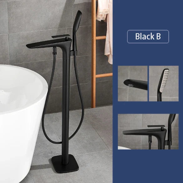 Floor Stand Bathroom Bath Faucet Luxury Brass Bathtub Hot Cold Water Freestanding With Handshower Single Handle Mixer Shower Tap