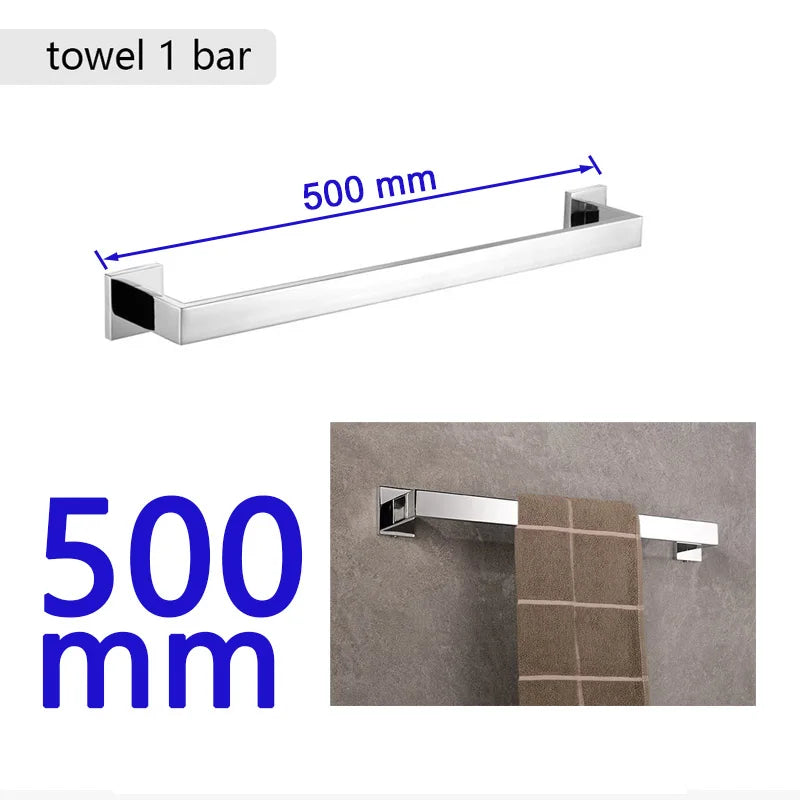 Chrome Steel Bathroom Hardware Mirror Chrome Polished Towel Rack Toilet Paper Holder Towel Bar Hook Bathroom Accessories