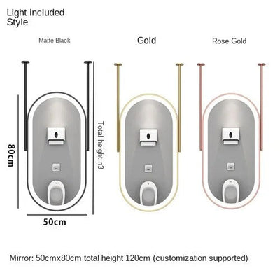 Oval 2 pole  1 side Brushed Gold LED Ceiling Mount Mirror