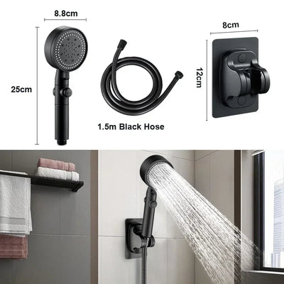 Black round 6 functions hand shower sprayer