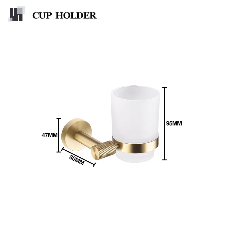 Brushed Gold Robe Hook Towel Rail Bar Rack Toilet Brush Tissue Paper Holder Soap Dish Shelf