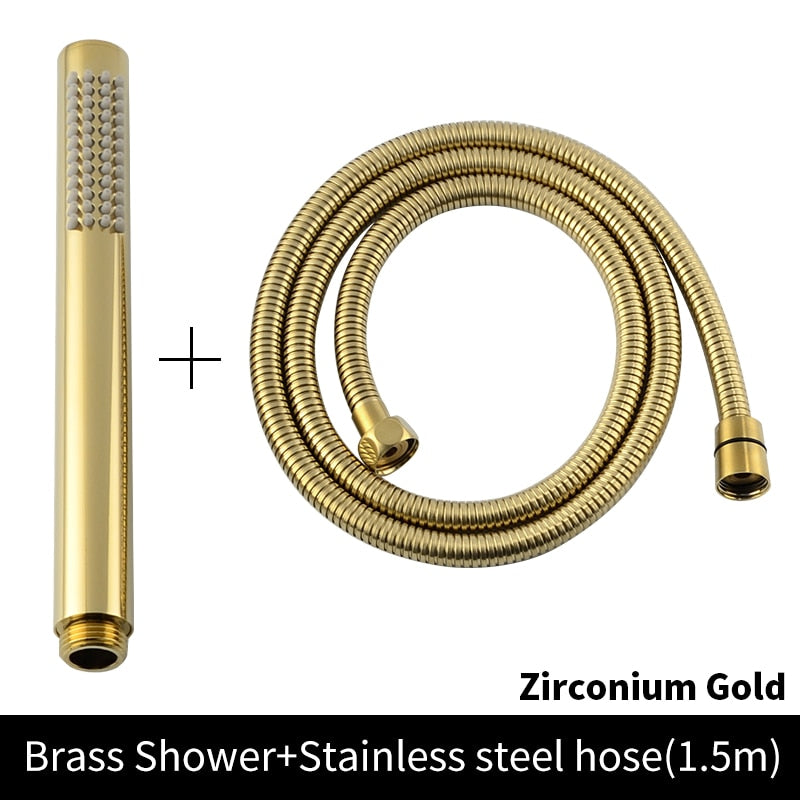 Solid brass hand held round sprayer with wall mounted elbow supply holder