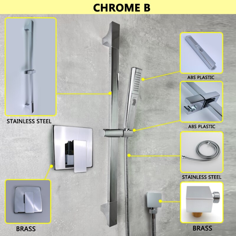 Clean slide bar hand spray 2 way valve pressure balance shower kit